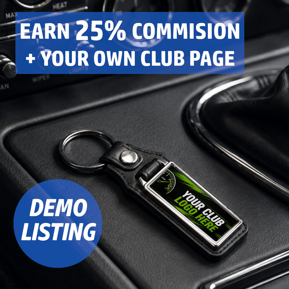 Car Club Wide Rectangular Keyring - Demo Listing
