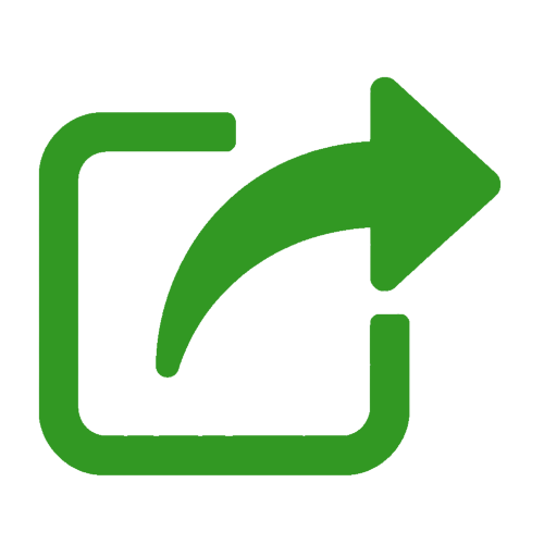 A share you page link green digital icon featuring a square outline with a curved arrow pointing to the right.