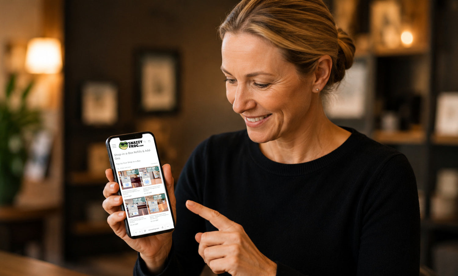 Reordering Snazzy Frog products online from your phone 