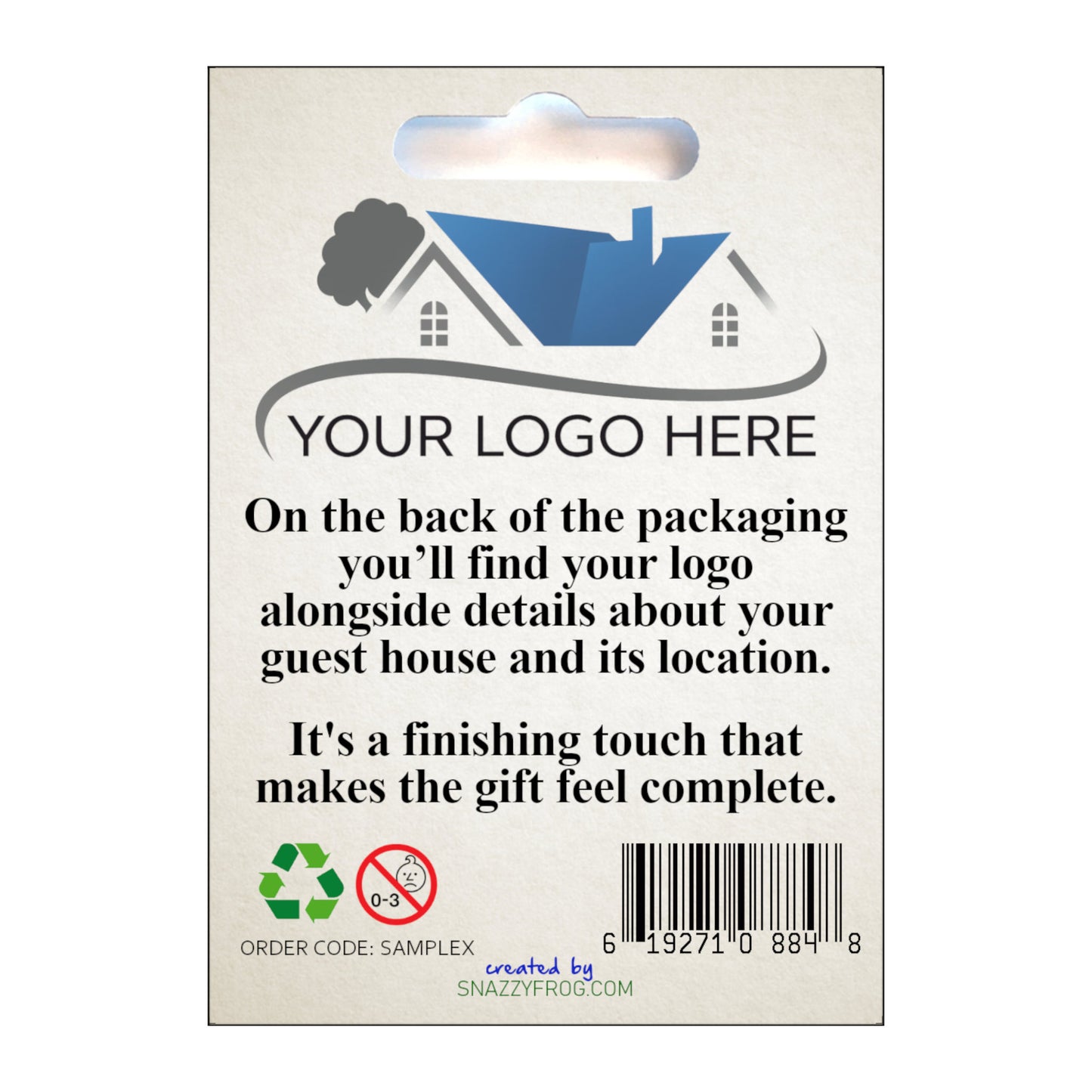 Back of custom single fridge magnet packaging with space for custom logo and design.