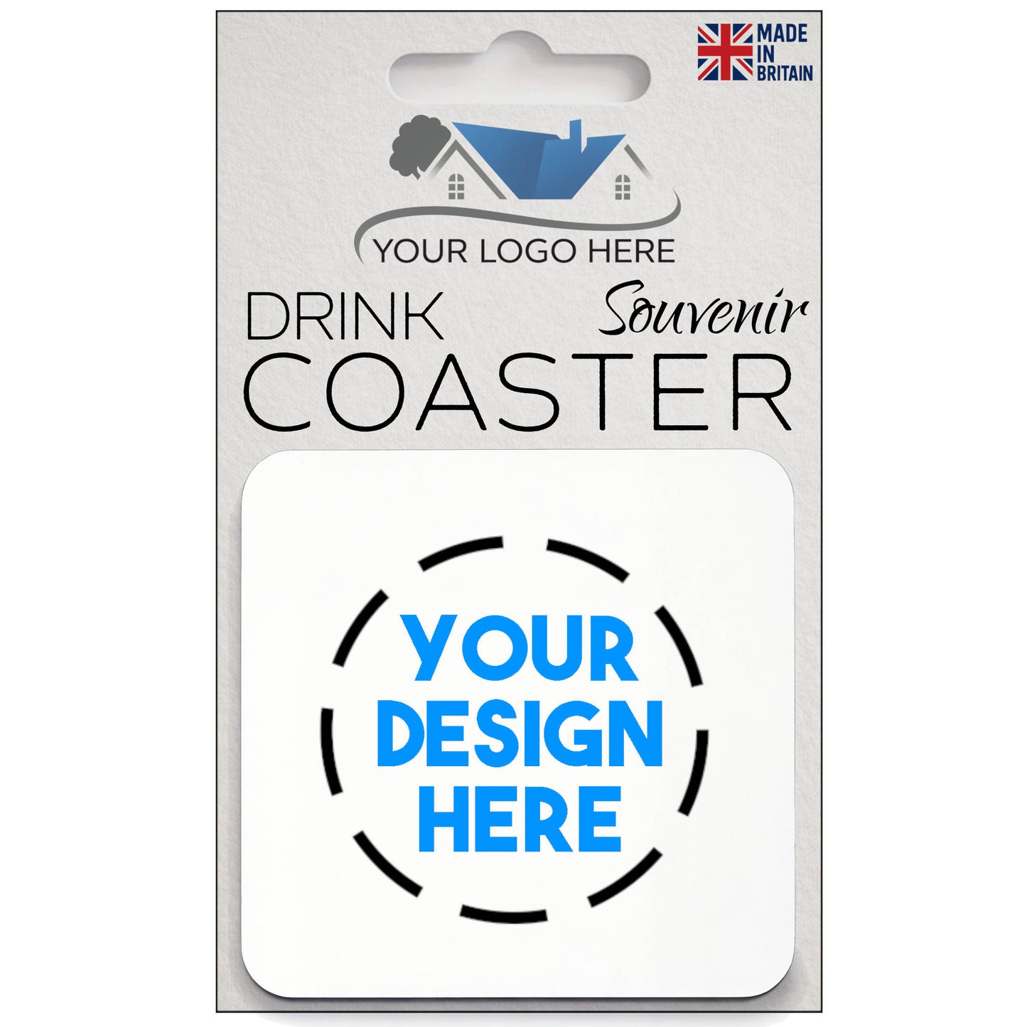 Custom branded drink coaster showing personalszed packaging