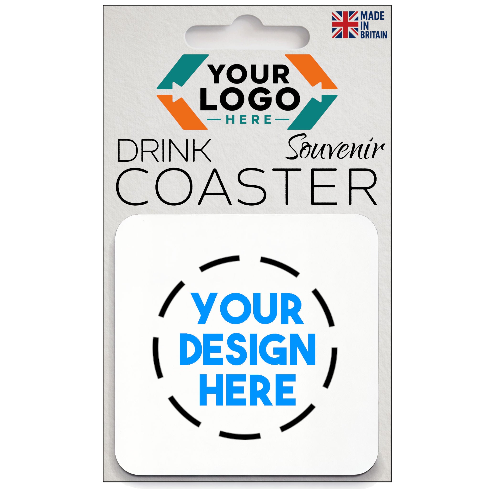 Custom drink coaster in branded packaging