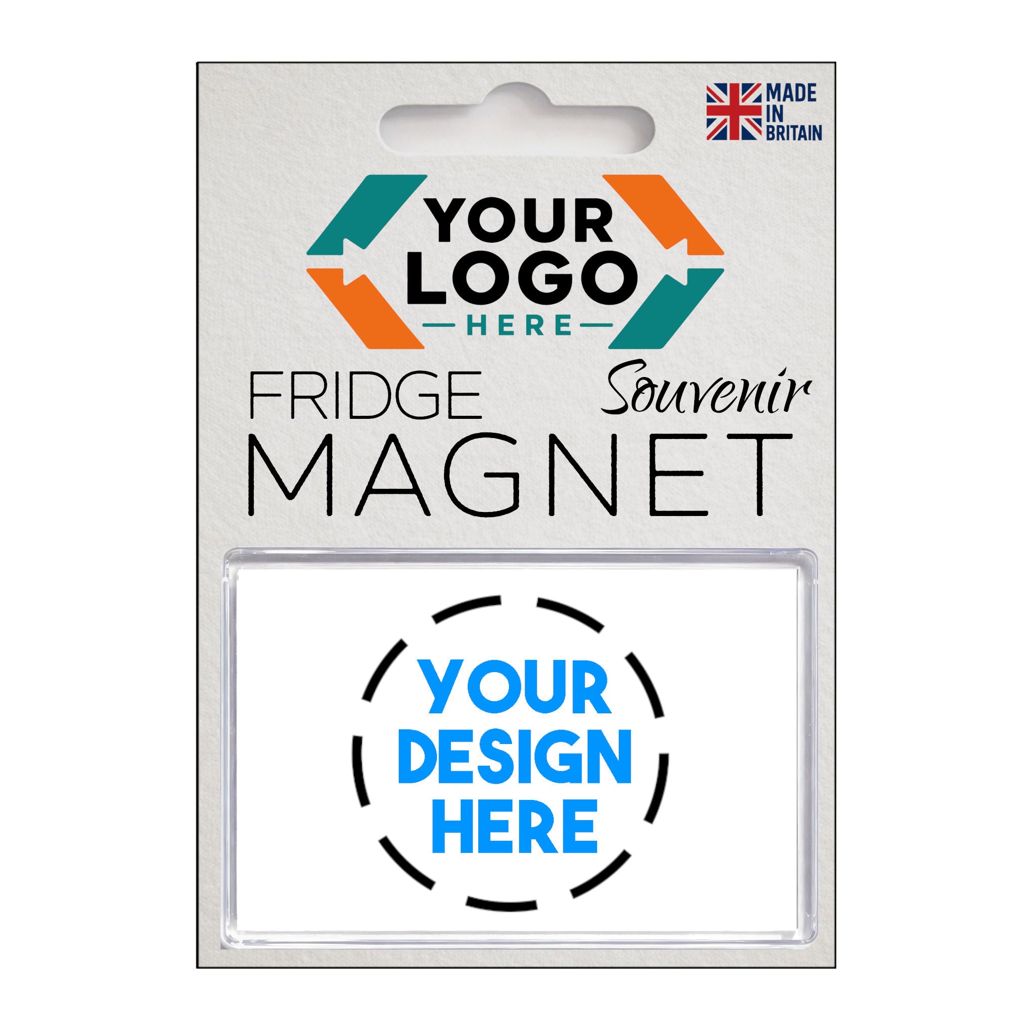 Custom fridge magnet in branded packaging