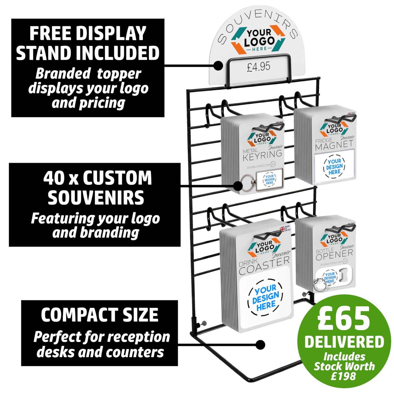 Snazzy Frog Shop-in-a-Box starter pack features including display stand, branded topper and 40 custom souvenirs